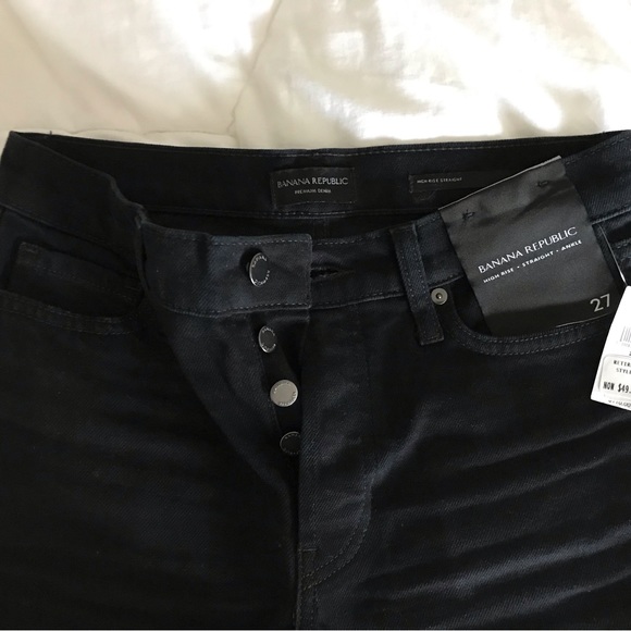 Banana Republic Black Denim Jeans size 27 -High Rise -Straight -Ankle - Picture 2 of 4